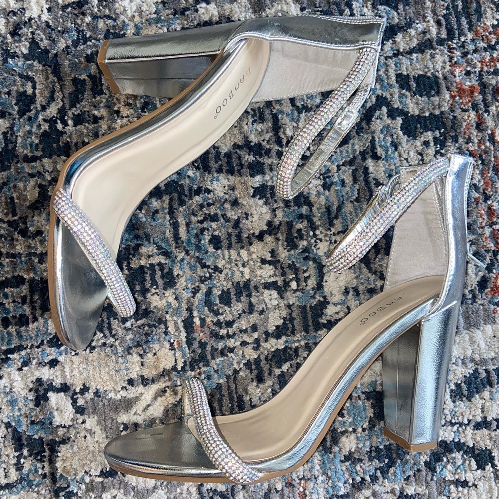 Rhinestone silver ankle strap 4 inch heels